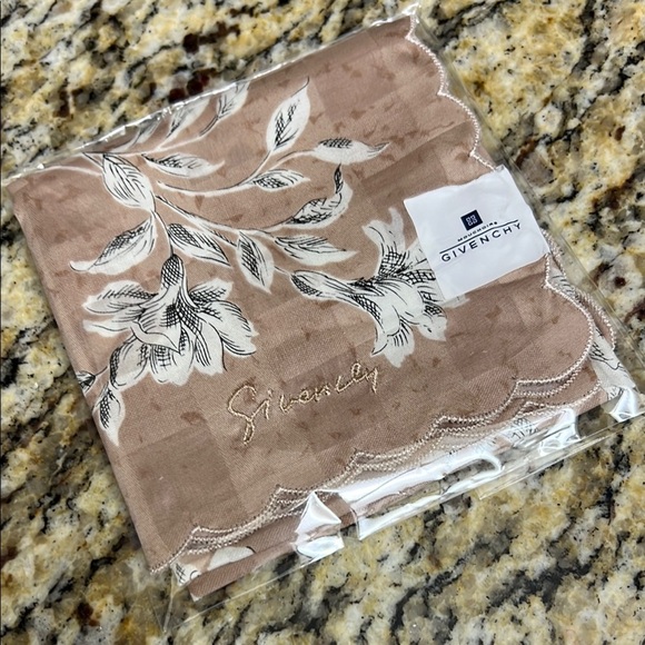 Vintage Givenchy Floral Handkerchief – Taupe Beige New